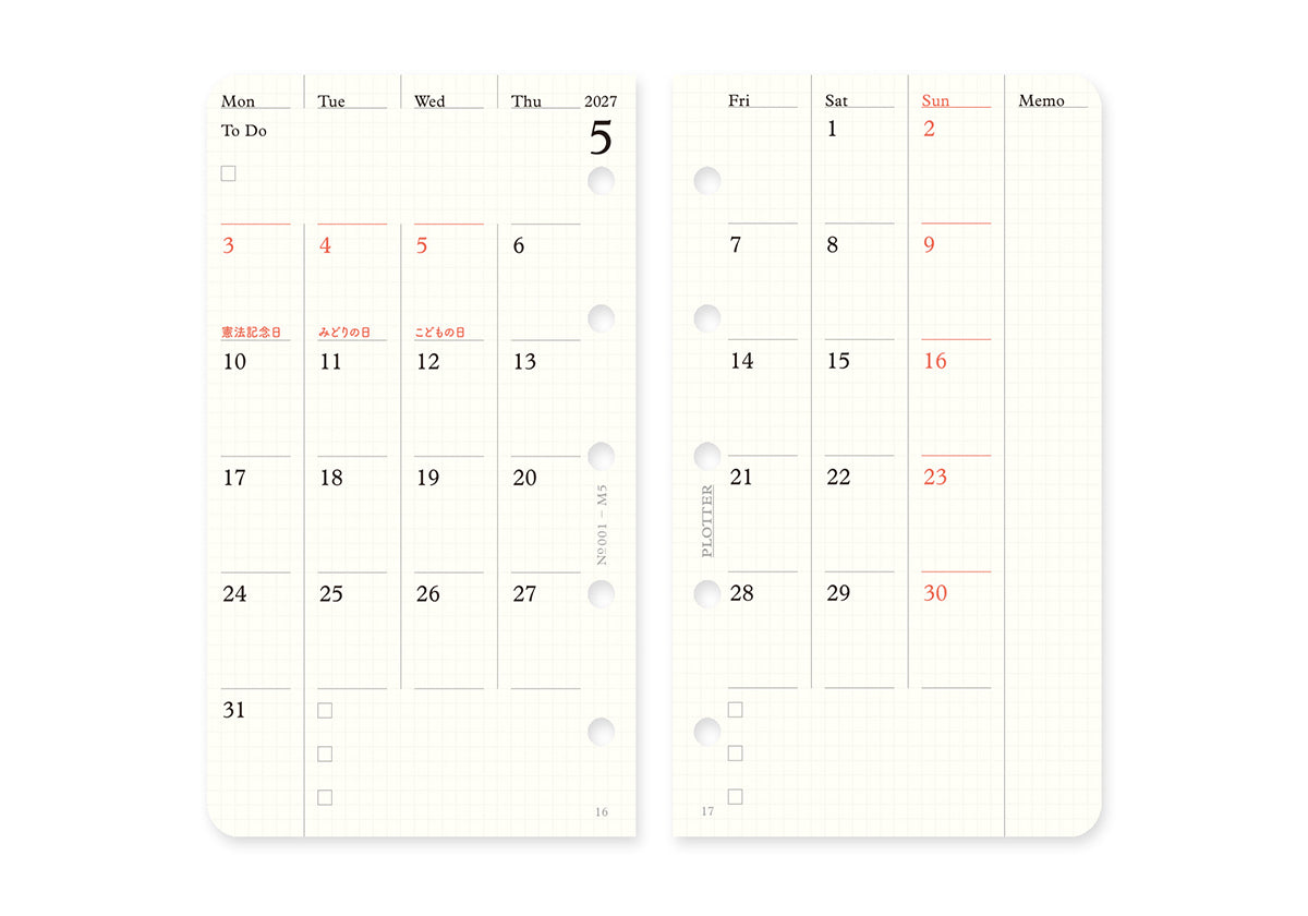 Monthly Schedule Refill 2027 PLT0001 (Mini 5 Size)