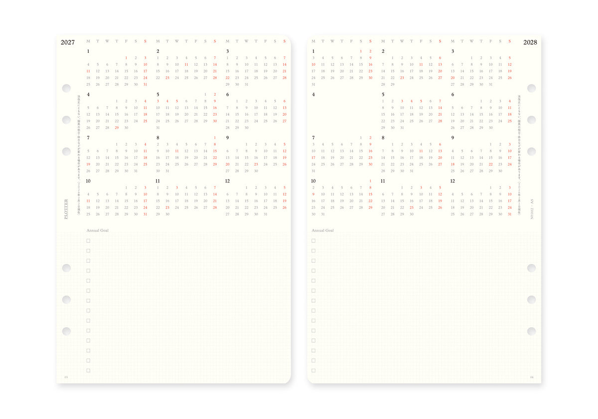 Weekly Schedule Refill 2027 PLT0002 (A5 Size)