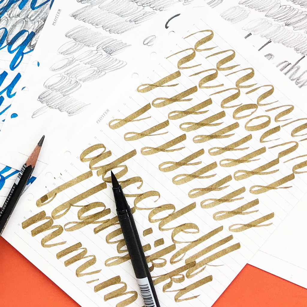 Close-up of Calligraphy practice on the 6 mm Lined Ruled Refills.
