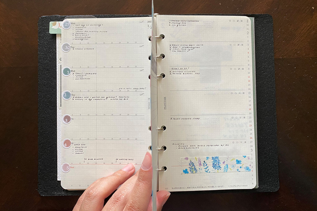 Example of Weekly Schedule Diary Refills in Bible Size PLOTTER Leather Binder.