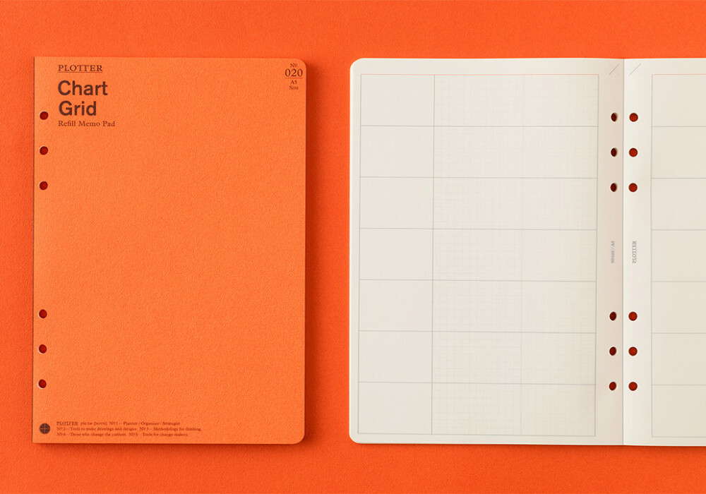 A5 Size Chart Grid Refill Memo Pad Cover beside a sheet from the memo pad.