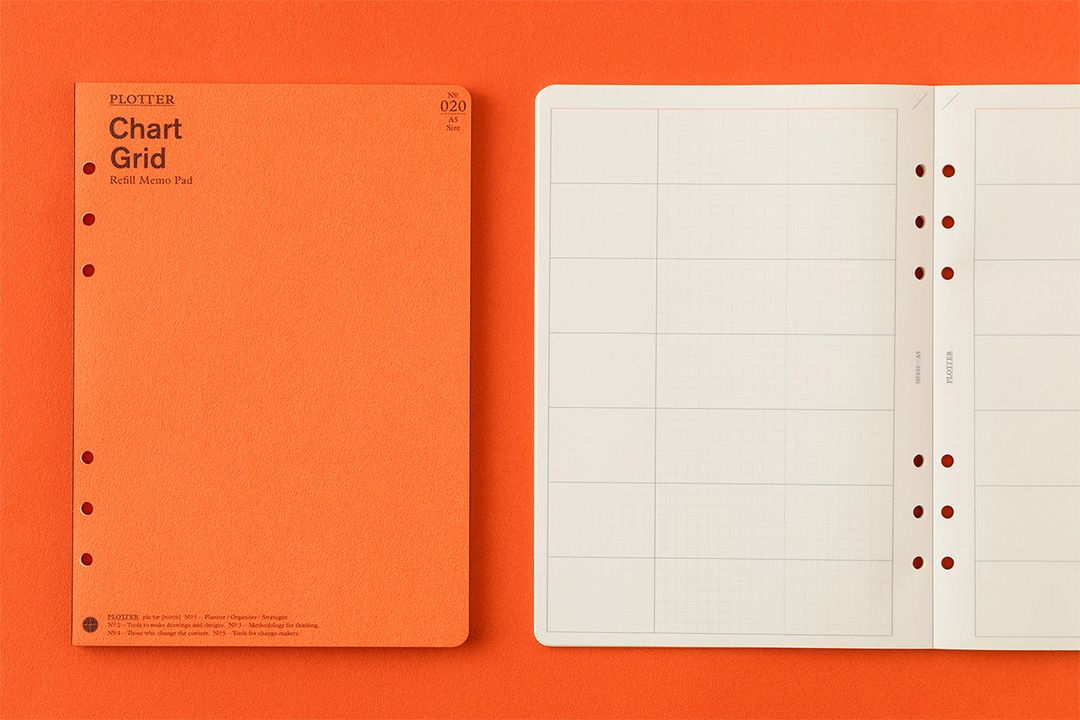 A5 Size Chart Grid Refill Memo Pad Cover beside a sheet from the memo pad.