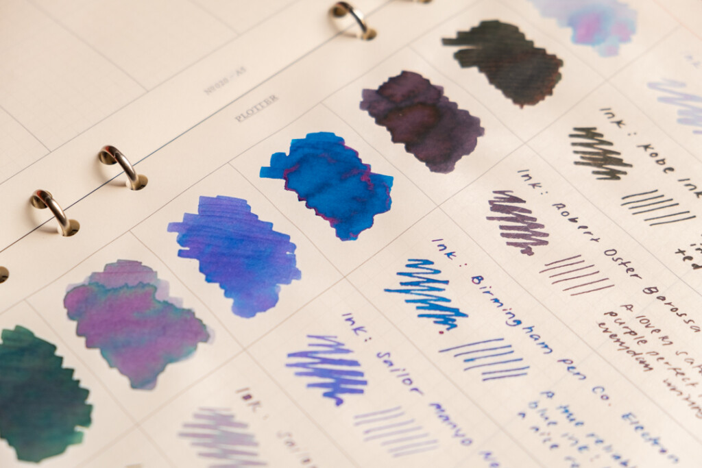 Close-up of A5 Chart Grid refill used as an ink swatch page.