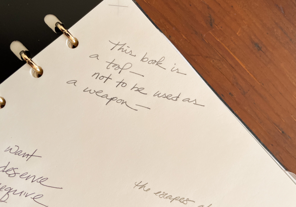 Close up of handwritten notes on white paper.
