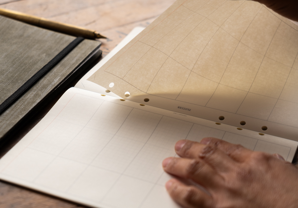 Hand tearing off a sheet of Chart Grid paper from from a PLOTTER Refill memo pad.