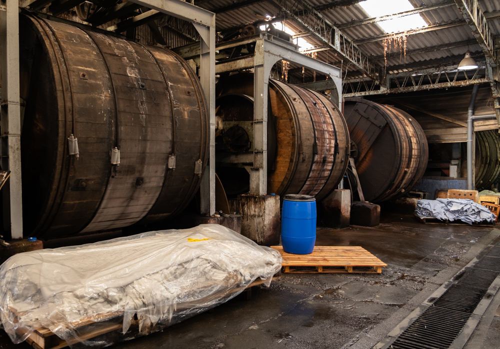 Three large Wooden barrel used for leather tanning and dyeing.