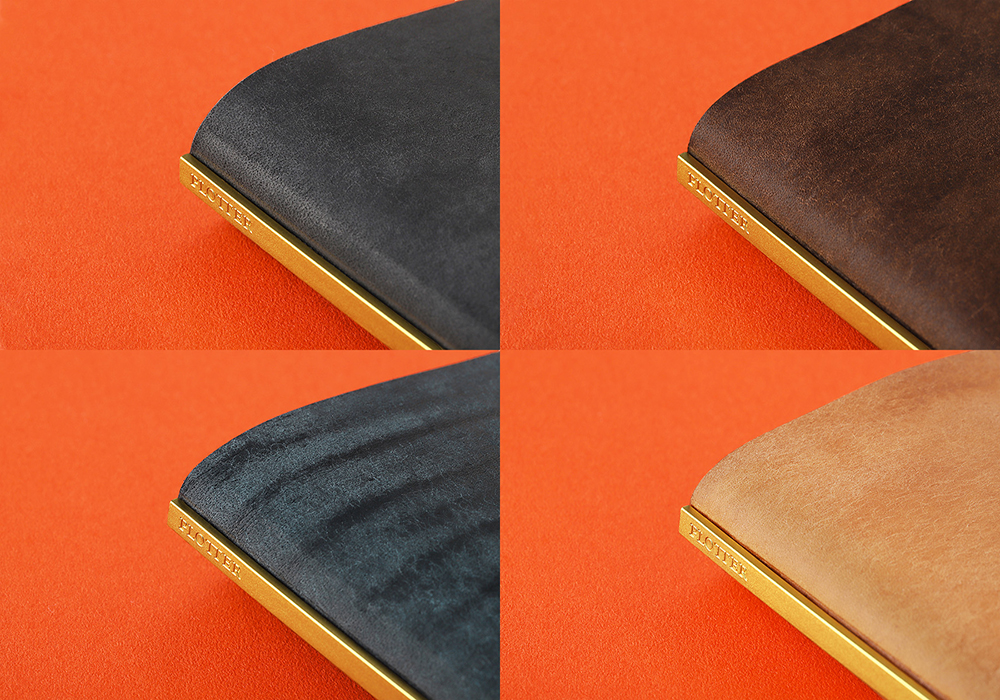 Pueblo Leather in four colors: black, navy, brown, and beige. 