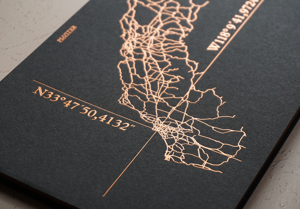 Close up look at the Limited Foil Stamping California MAP Notepad in copper foil stamping.