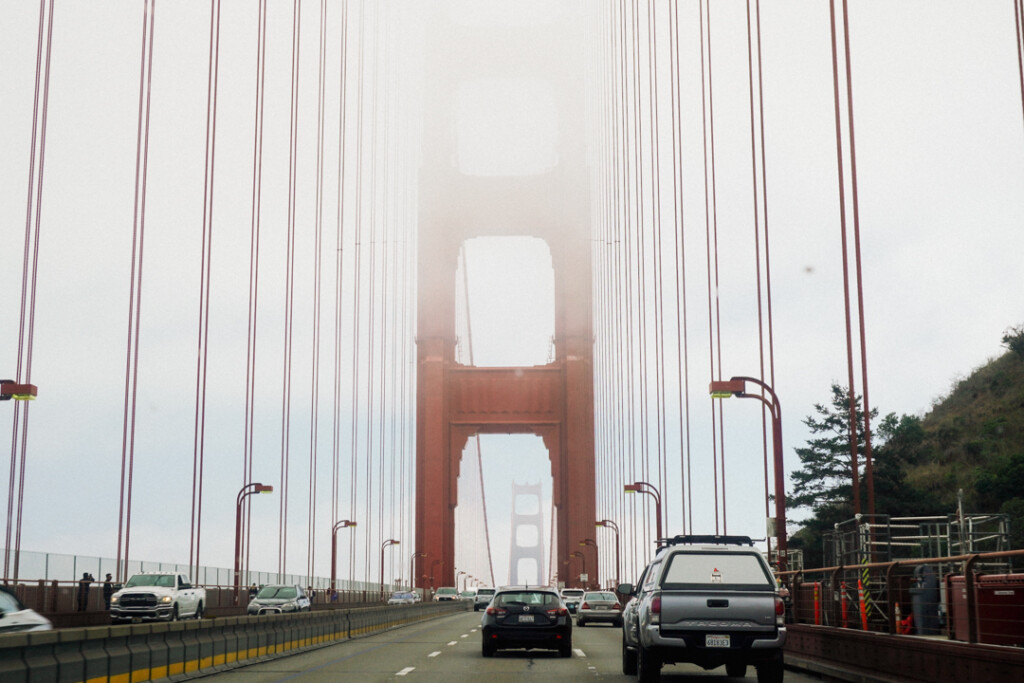 A view of the Golden Gate Bridge as you pass through it.