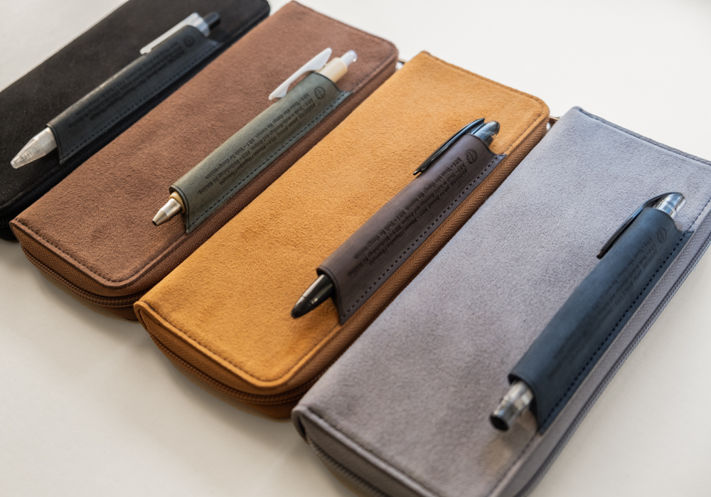 PLOTTER Ultrasuede Pen Case in four different colors.