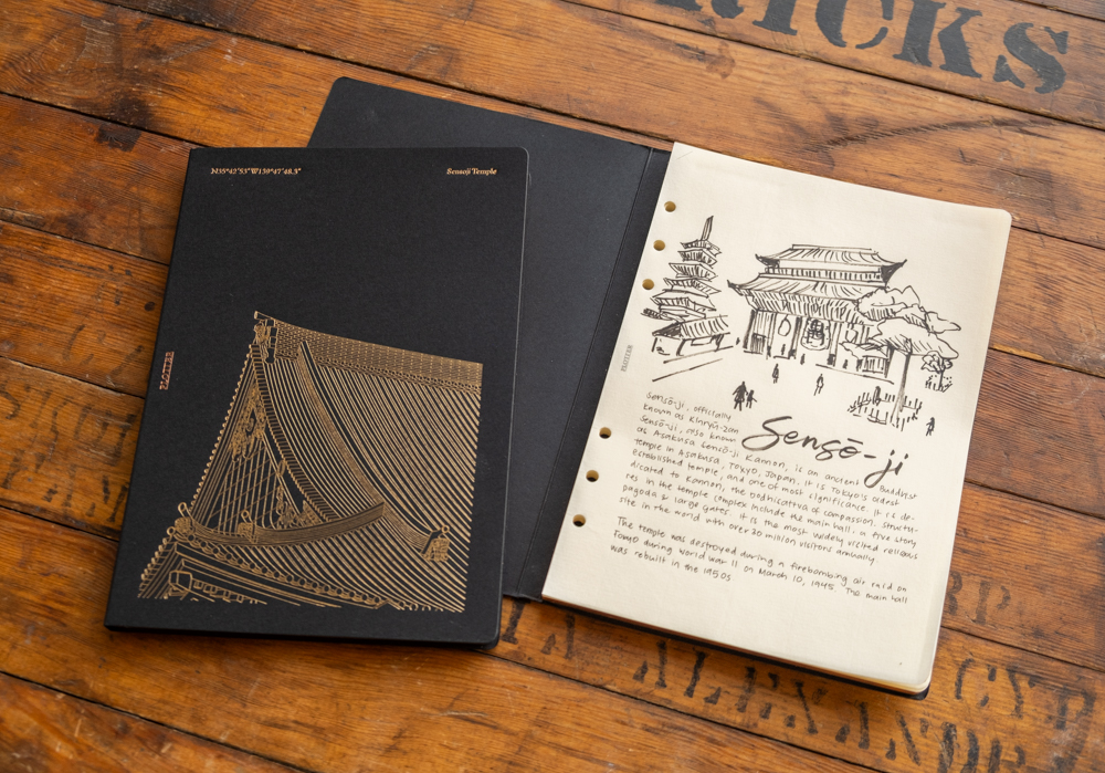 Limited Edition Notepad with Foil Stamping with a drawing of Sensoji Temple.