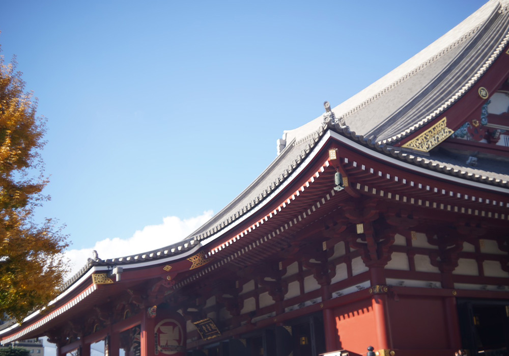 Looking up at the roof awning of Sensoji Temple.