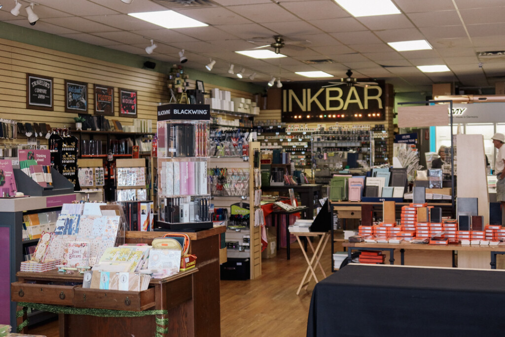 The interior of Dromgoole's store filled with ink, stationery and fountain pens.